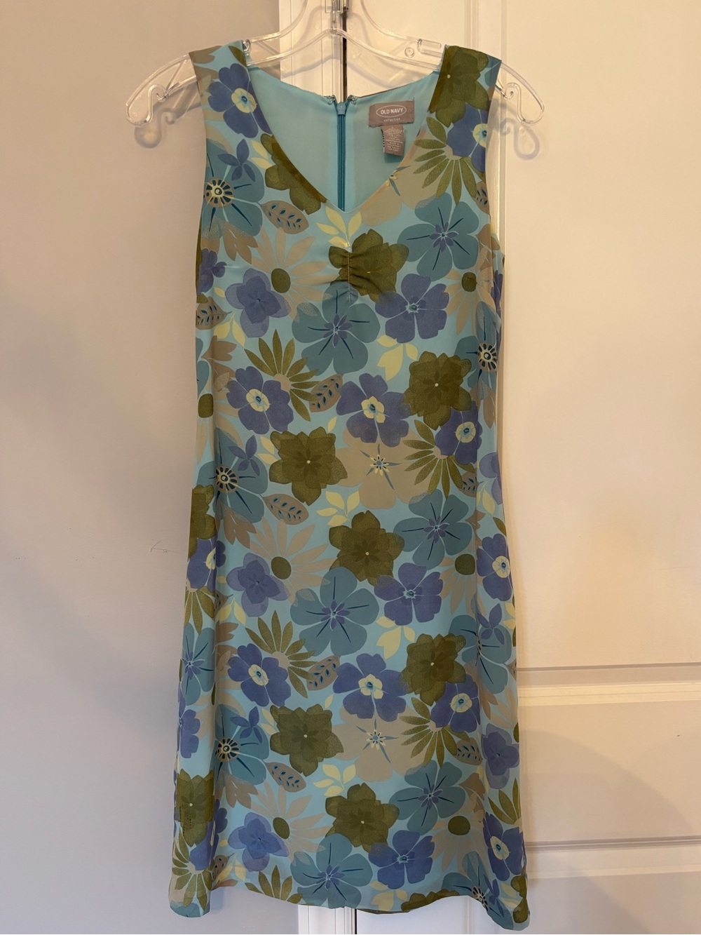 Old Navy Floral Shift Dress Sleeveless V-Neck Lined Chiffon Back Zip Sz 1 Summer